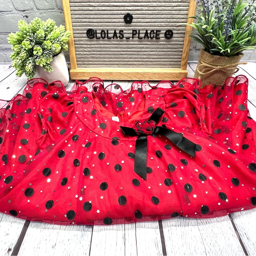 Jessica Ann Adorable Party/Holiday Dress-EUC Red/Blk Polka Dot w/Sparkles - Picture 4 of 11